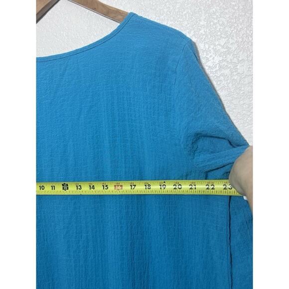 Ali Miles Lagenlook Artsy Blue Asymmetrical Hem Crinkle Tunic Top Sz Large - Picture 8 of 9